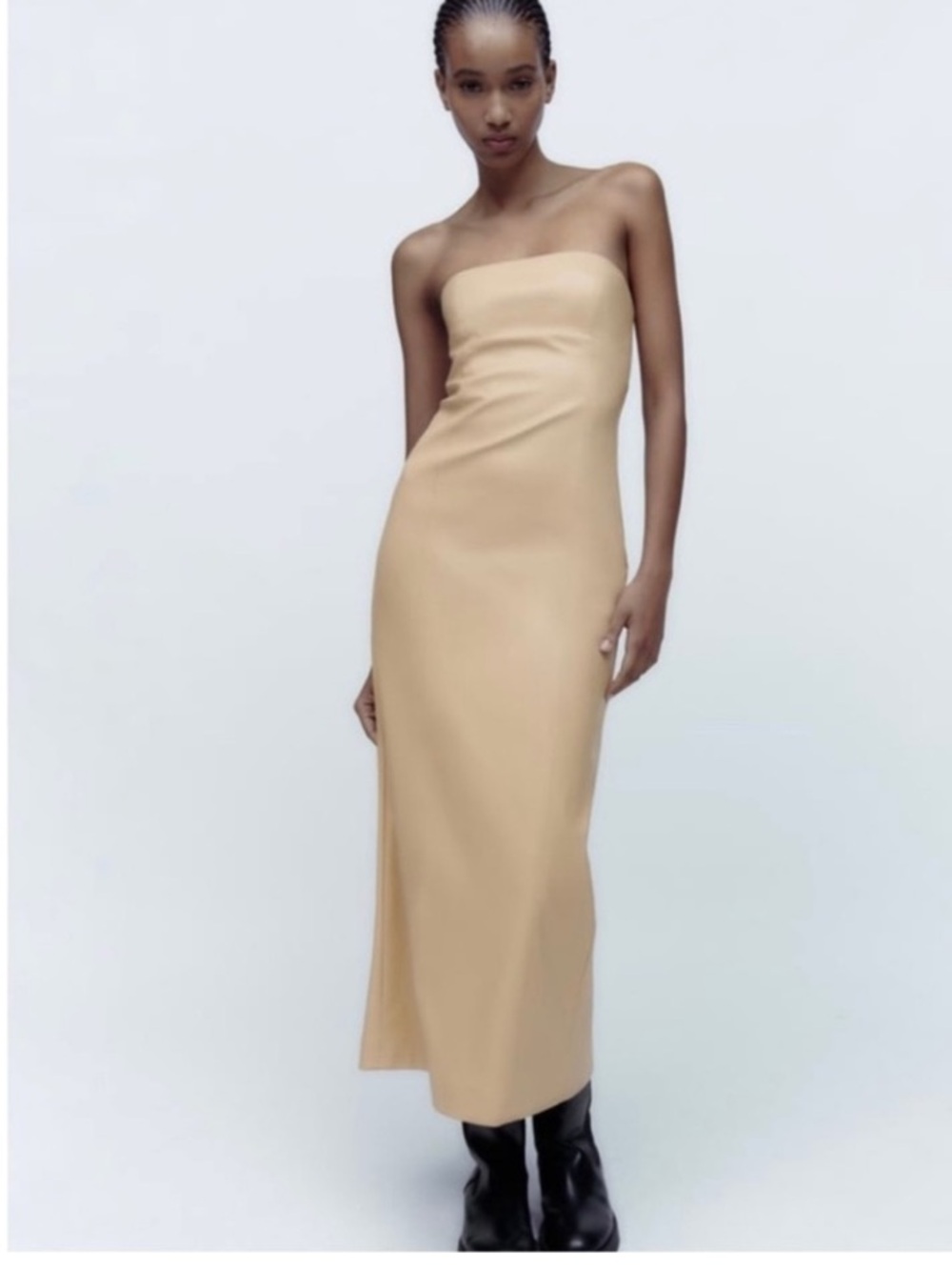 Zara faux leather strapless 
BLOGGERS FAVORITE
 Cream Midi Dress Size M NWOT - Picture 9 of 15